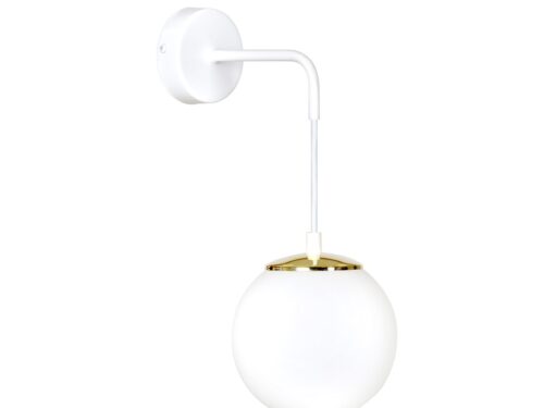 Wandlamp Grauvor Wit Ø15 cm met glazen bol, goudaccent en verstelbare arm, modern design