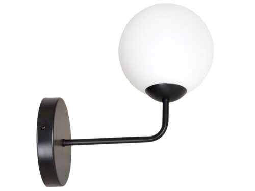 Wandlamp Leirnond zwart Ø15 cm met witte glazen kap en strak modern design