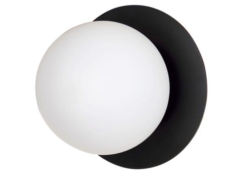 Wandlamp Breidor Zwart Ø15 cm met zwart staal en witte glazen kap voor zacht, sfeervol licht