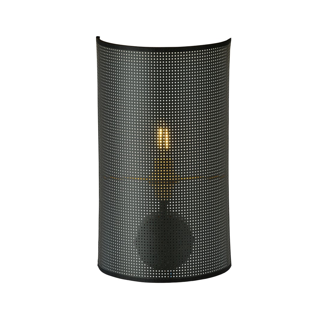 Wandlamp Naussy zwart Ø18 cm met geperforeerde kap en warme industriële uitstraling