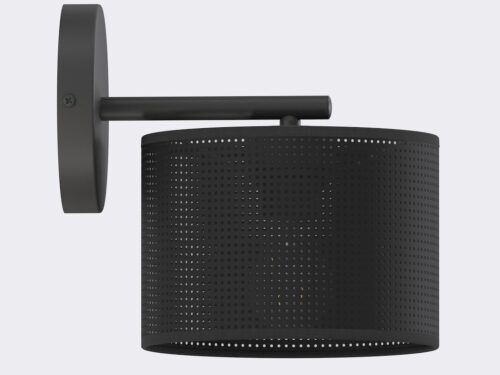 Wandlamp Fleindane zwart Ø20 cm met minimalistische stalen wandarm en geperforeerde stoffen kap