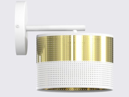 Wandlamp Sterri Wit Ø20 cm met goudkleurige stoffen kap en wit gepoedercoat staal