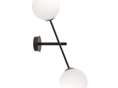 Wandlamp Caaltone zwart Ø15 cm met twee witte glazen kappen en strak metalen armatuur