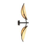 Wandlamp Thisted zwart met bruine rotan kap, boho stijl en warme lichtuitstraling