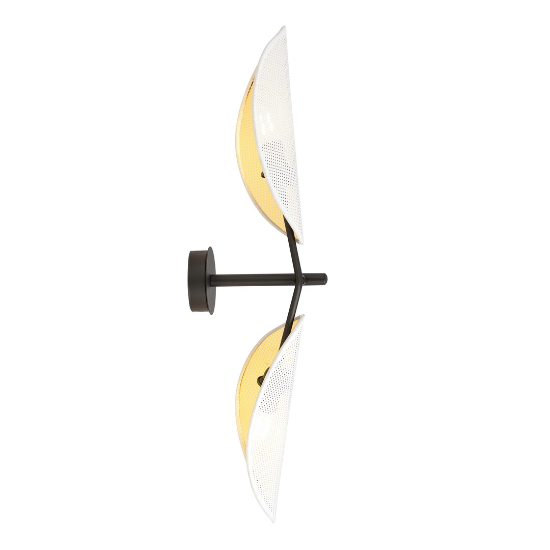Wandlamp Zoltena zwart Ø12 cm met witte en gouden lampenkappen, modern en decoratief wandontwerp