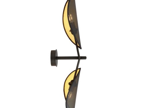Wandlamp Boomia zwart Ø12 cm met twee metalen lampenkappen en warme goudkleurige binnenzijde