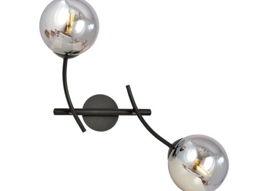 Wandlamp Skaavu zwart Ø14 cm met twee grafietkleurige glazen bollen en moderne ronde wandplaat