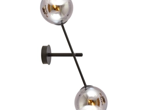 Wandlamp Jenir zwart Ø14 cm met grafietglas en twee ronde lichtbollen