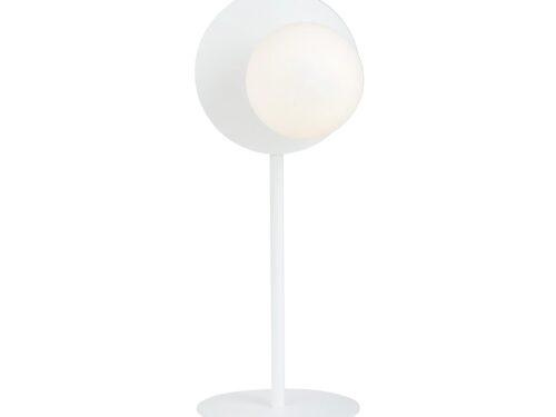 Witte Tafellamp Slaumal Ø15 cm met geometrische vorm en slanke voet in Scandinavische stijl