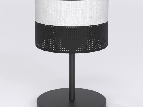 Tafellamp Meerum Zwart Ø20 cm met grijze stoffen kap, compacte moderne designlamp met gerichte verlichting
