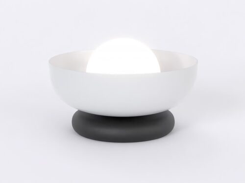 Tafellamp Juskan grijs Ø10 cm met witte kap en minimalistische, sculpturale vorm