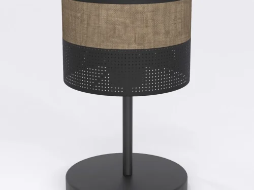 Tafellamp Kiensol Zwart Ø20 cm met bruine stoffen kap en minimalistische zwarte voet