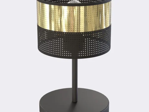 Tafellamp Cauden Zwart Ø20 cm met goudkleurige kap, modern design en compacte metalen voet