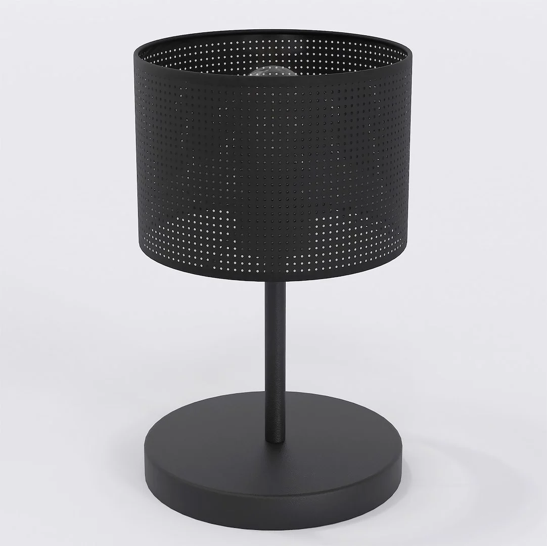 Tafellamp Zoornio Zwart Ø20 cm met cilindrische metalen kap en zwarte ronde voet