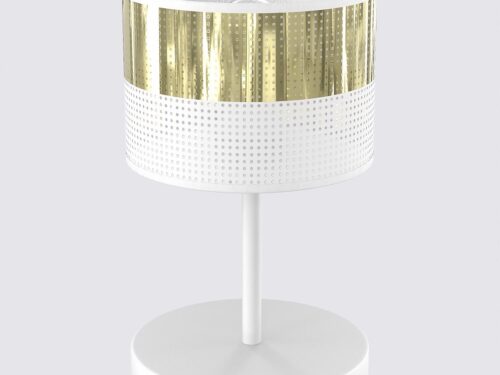 Tafellamp Toske Wit Ø20 cm met goudkleurige kap, wit gepoedercoat staal en ronde voet