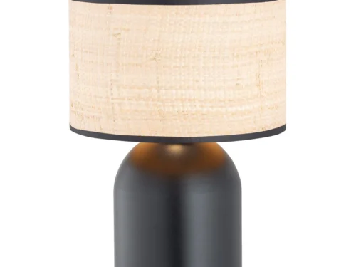 Tafellamp Slendine Zwart Ø25 cm met rotanlook kap en zwart staal, Scandinavische stijl