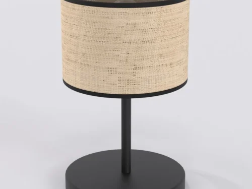 Tafellamp Olivia zwart Ø20 cm met rotan kap, minimalistisch design en gepoedercoat stalen voet
