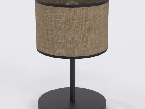 Groordis bruine tafellamp Ø20 cm met stoffen kap, zwarte basis en minimalistisch ontwerp