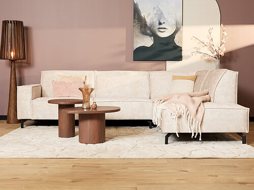 Bank Slaskia Velvet Beige hoekbank met rechter divan, zachte beige velours en minimalistische look