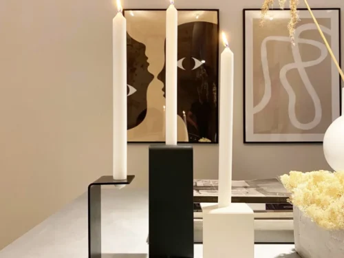 Kandelaar Neki Staal set van 3 met minimalistisch design in zwart en wit