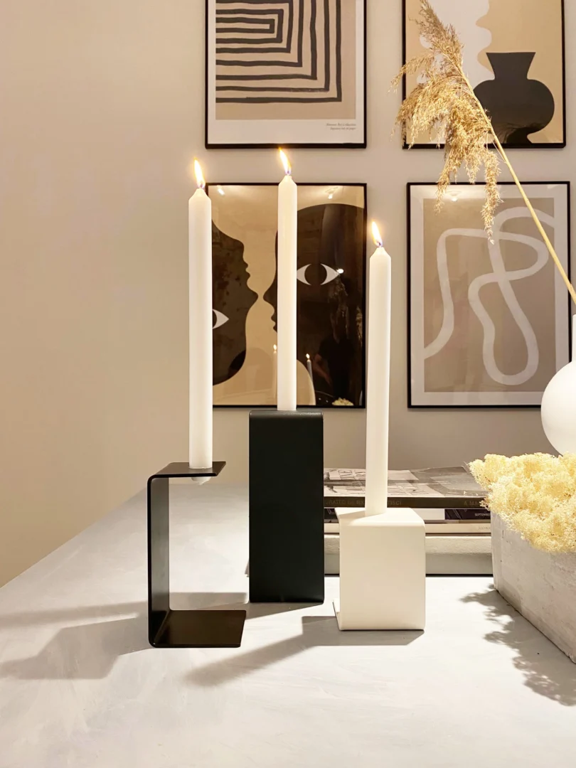 Kandelaar Neki Staal set van 3 met minimalistisch design in zwart en wit