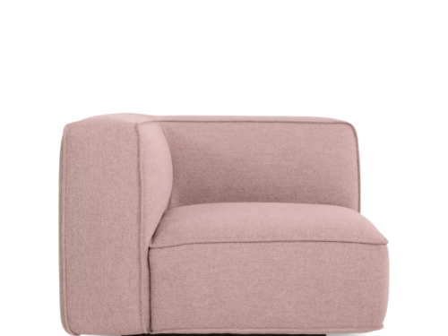 Hoekbank Naumine Roze, modulaire designbank met zachte stof en compacte vorm