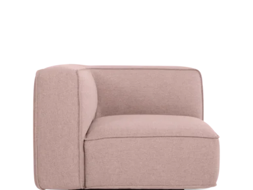 Hoekbank Naumine Roze, modulaire designbank met zachte stof en compacte vorm
