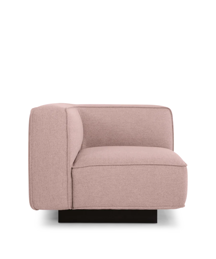 Hoekbank Naumine Roze, modulaire designbank met zachte stof en compacte vorm