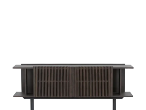 Dressoir Veirrano Eiken met lattenfront, eikenfineer en slanke poten in donker hout