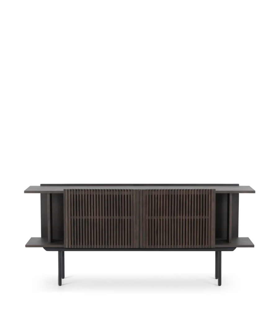Dressoir Veirrano Eiken met lattenfront, eikenfineer en slanke poten in donker hout
