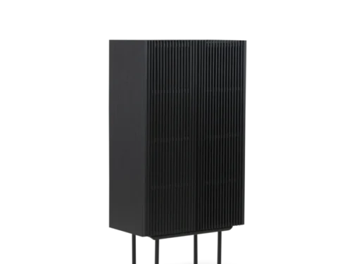 Highboard Bootal zwart met lamellenfront en matte zwarte poten