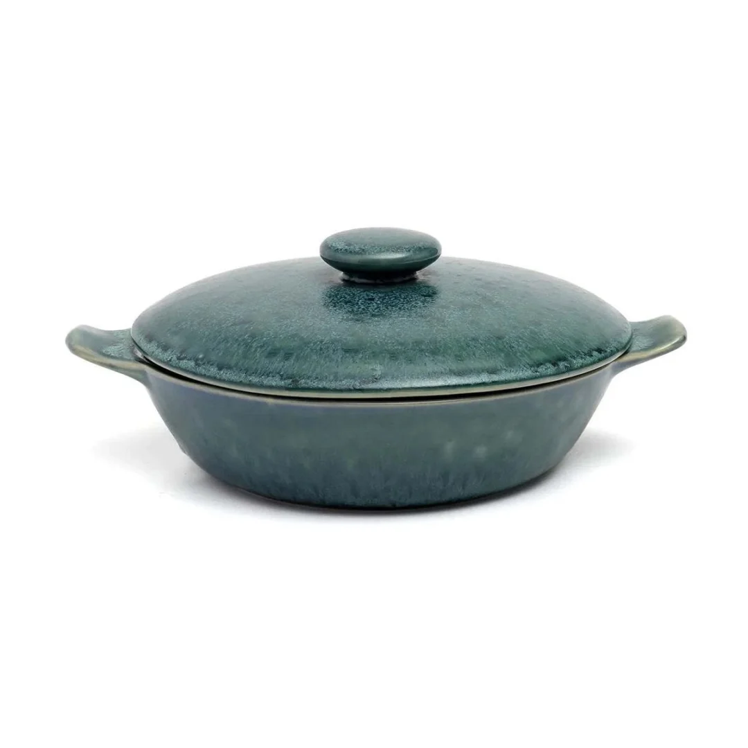 Servies Neissal Blauw steengoed ovenschaal met deksel, blauw glazuur en handgemaakte uitstraling