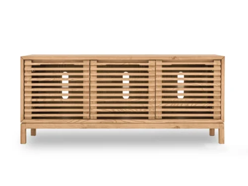 Woonaccessoire Flaullora bruin, Japandi kast met lamellenfront en massief essen frame