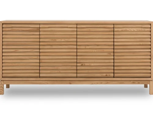 Dressoir Boornine van massief essen met lamellenfront en rustige Japandi-uitstraling