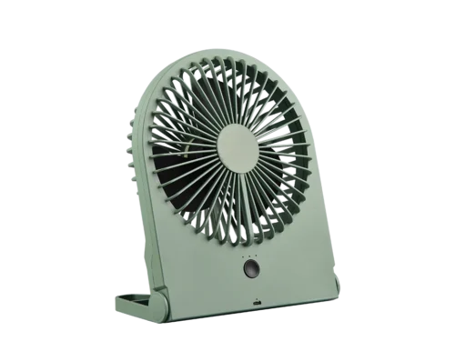 Ventilator Geeskine kunststof in pistachegroen, compact tafelmodel met 3 snelheden en schakelaar