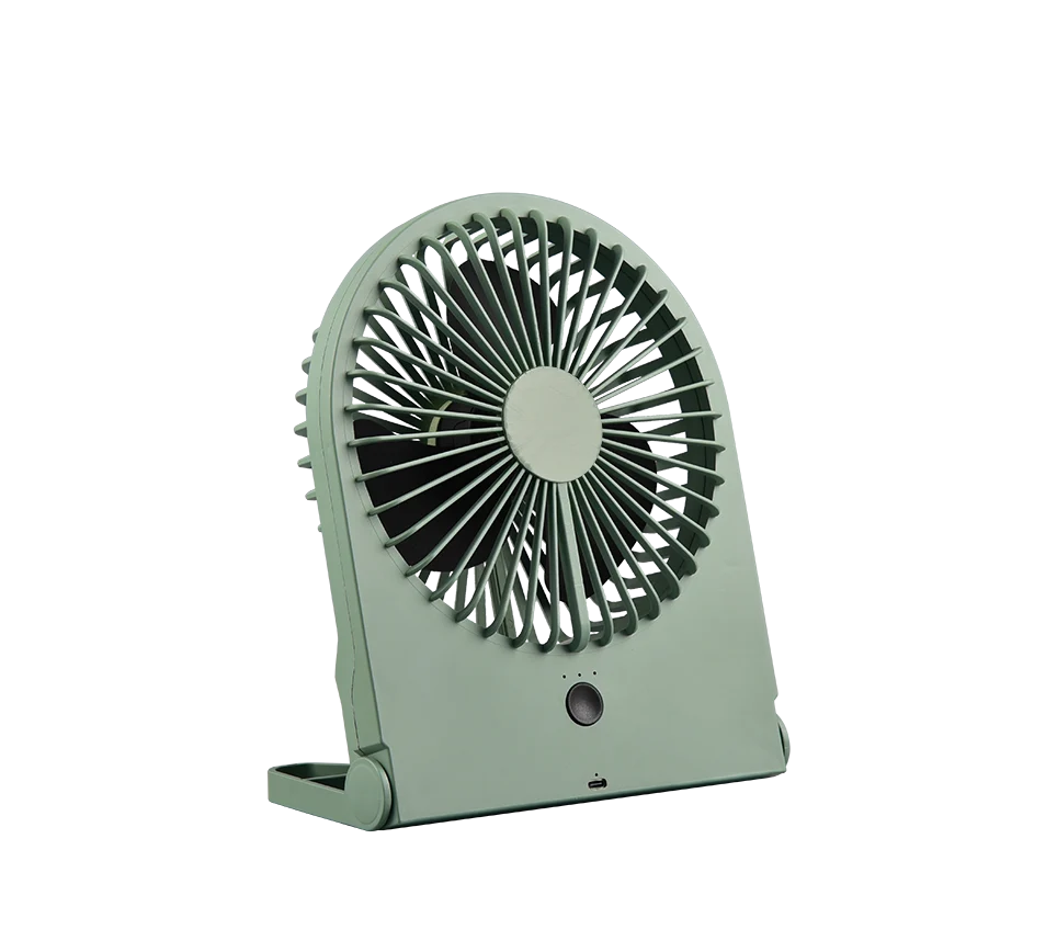 Ventilator Geeskine kunststof in pistachegroen, compact tafelmodel met 3 snelheden en schakelaar