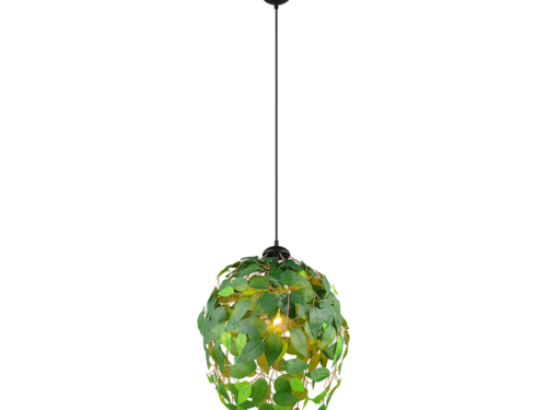 Hanglamp Roolvero mat zwart met groene bladeren, Ø38 cm, modern en in hoogte verstelbaar