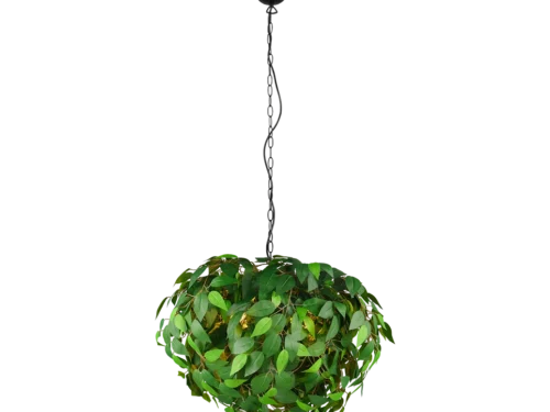 Hanglamp Gonsine mat zwart Ø70 cm met groene kunststof bladeren en verstelbare ophanging