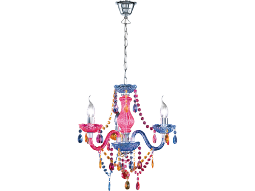Kroonluchter Mirdella chroom Ø46 cm met meerkleurige acryl decoratie en 3 E14-fittingen