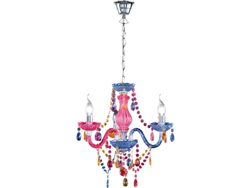 Kroonluchter Mirdella chroom Ø46 cm met meerkleurige acryl decoratie en 3 E14-fittingen