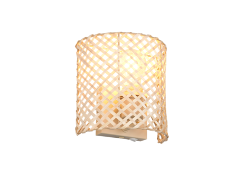 Wandlamp Bannen beige met bruine bamboe lampenkap, compact en sfeervol voor woon- of slaapkamer