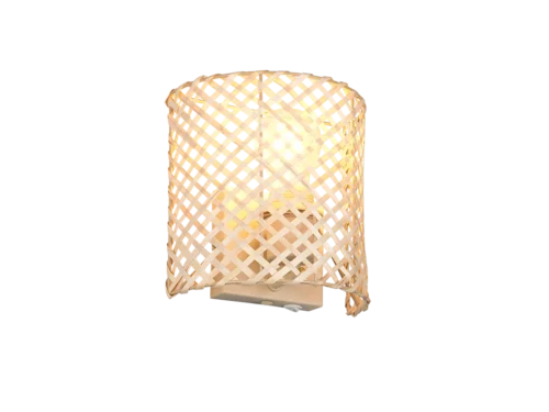 Wandlamp Bannen beige met bruine bamboe lampenkap, compact en sfeervol voor woon- of slaapkamer