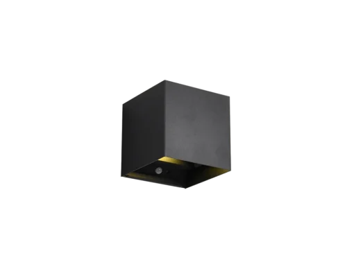 Douro matzwarte wandlamp met LED en bewegingssensor, compact kubusdesign voor buitenlicht