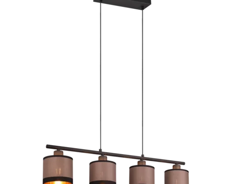 Hanglamp Caltero matzwart met vier taupe cilinderkappen, modern en in hoogte verstelbaar