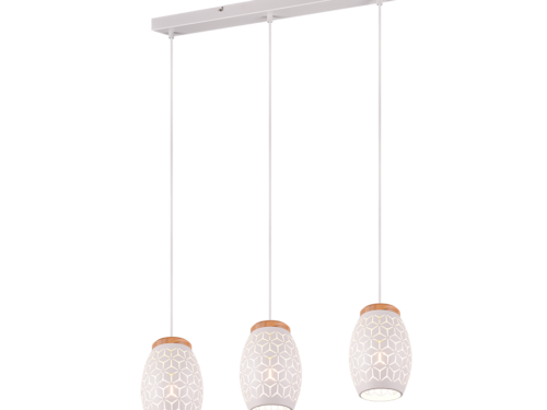 Hanglamp Paurmos mat wit met 3 pendels en opengewerkte glazen kappen