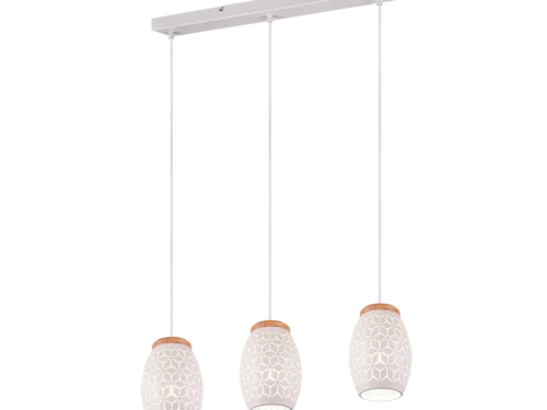 Hanglamp Paurmos mat wit met 3 pendels en opengewerkte glazen kappen