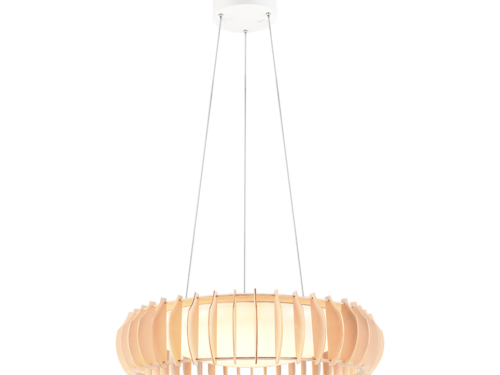 Hanglamp Slaaske wit Ø60 cm met houten kap en geïntegreerde LED, moderne warme uitstraling
