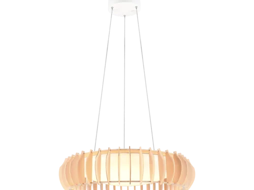 Hanglamp Slaaske wit Ø60 cm met houten kap en geïntegreerde LED, moderne warme uitstraling