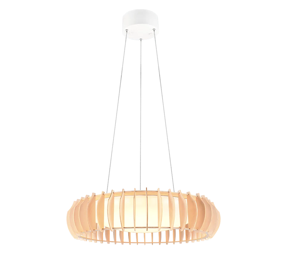 Hanglamp Slaaske wit Ø60 cm met houten kap en geïntegreerde LED, moderne warme uitstraling