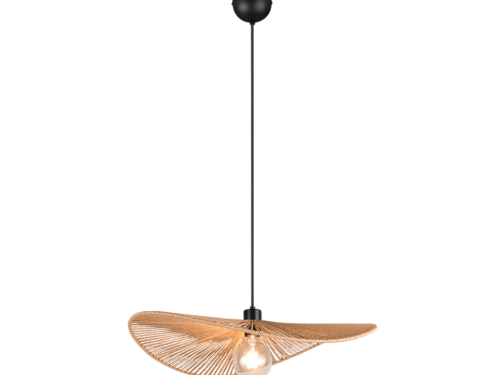 Hanglamp Sunder Papier Ø58 cm met matzwarte fitting en bruine papieren garen kap in ronde vorm